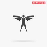 Winged man. Simple flat black symbol with shadow on white background. Vector illustration pictogram