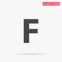 Letter F. Simple flat black symbol with shadow on white background. Vector illustration pictogram