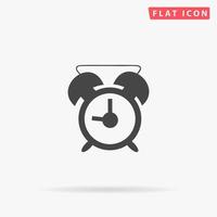Time - alarm. Simple flat black symbol with shadow on white background. Vector illustration pictogram