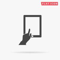 Touch screen tablet. Simple flat black symbol with shadow on white background. Vector illustration pictogram