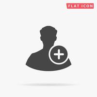 User profile web with plus glyph. Simple flat black symbol with shadow on white background. Vector illustration pictogram