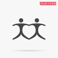 Connecting people as a heart - pair. Simple flat black symbol with shadow on white background. Vector illustration pictogram