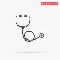 Stethoscope. Simple flat black symbol with shadow on white background. Vector illustration pictogram