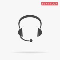 Support headset. Simple flat black symbol with shadow on white background. Vector illustration pictogram