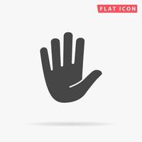 Stop - hand. Simple flat black symbol with shadow on white background. Vector illustration pictogram