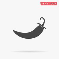 Chilli pepper. Simple flat black symbol with shadow on white background. Vector illustration pictogram