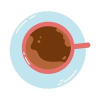 Coffee mug top view in cartoon flat style. Hand drawn vector illustration of cup with hot drink as cappuccino, espresso