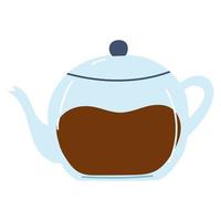 Hand drawn teapot with coffee or tea. Flat vector illustration of kitchenware, kettle icon