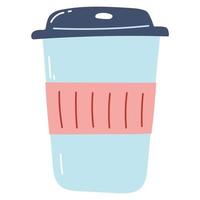 Hand drawn coffee paper cup. Flat vector illustration of reusable cup for hot and cold drinks, design element