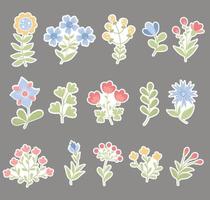 flores decorativas gran colección de pegatinas de ilustración vectorial en estilo plano. plantas y ramas botánicas aisladas para diseño, decoración, decoración, tarjetas. vector