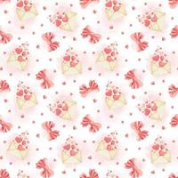 An envelope with hearts flying out of it and bows on the pink watercolor background. Watercolor seamless pattern St. Valentine's day. Perfect for wrapping paper, background, wallpaper, textile design. vector