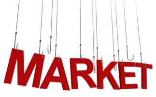 Market text hanging on a fishing hook png