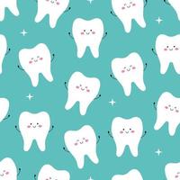 Seamless pattern with cute tooth characters with face with different emotions and hands. Vector flat illustration