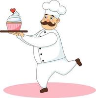 Happy chef carrying a cake with heart vector