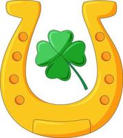 Lucky golden horseshoe with a four-leaf clover vector