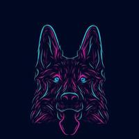 Dog wolf Line Pop Art logo. Colorful design with dark background. Abstract vector illustration. Isolated black background for t-shirt, poster, clothing, merch, apparel, badge design