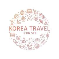 Korea Travel and Tourism Round Design Template Thin Line Icon Concept. Vector