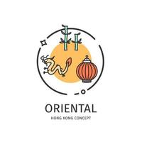 Hong Kong Travel and Tourism Thin Line Icon Oriental Concept. Vector