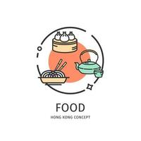 Hong Kong Travel and Tourism Thin Line Icon Food Concept. Vector