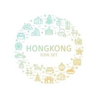 Hong Kong Travel and Tourism Round Design Template Thin Line Icon Concept. Vector