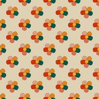 Vector seamless pattern retro 1970s hippie minimalistic background with colorful flower in vintage style illustration