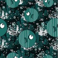 Seamless pattern with fish pattern. dark background. Trendy seamless design with underwater animals.Aqua color. vector