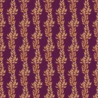Seamless pattern with a pattern of vertical branches. purple background. Trendy design seamless with golden leaves.Tuberose color. vector