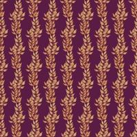 Seamless pattern with a pattern of vertical branches. purple background. Trendy design seamless with golden leaves.Tuberose color. vector