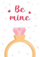 Valentines day background with the engagement ring. Editable vector illustration for website, invitation,postcard and sticker. Wording include Be mine.