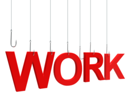 Work text hanging on a fishing hook png