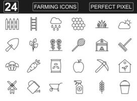 Agriculture and farming icons set on white background. Expanded stroke. Pixel perfect. Vector illustration. EPS 10.