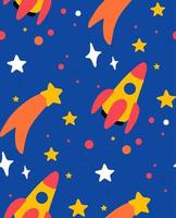 Cosmic pattern with stars and rocket. Astro vector illustration