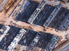 Top down view of the construction site of the new apartment buildings. photo