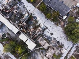 Aerial top down view of abandoned industrial buildings. photo