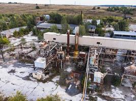 Aerial view of abandoned industrial buildings. photo