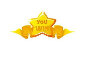 Golden star badge you win, Game award icon for 2D vector