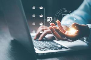 Online documentation database and process automation to efficiently manage files, IT staff working with Document Management System  Corporate business technology. Cognition on modern management. photo