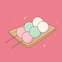 tradición japonesa kawaii sanshoku dango. dulce dango. dulces tradicionales japoneses. comida asiática. ilustración vectorial de acciones. vector