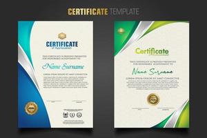 Modern certificate template with beautiful combination color on waving shape background vector