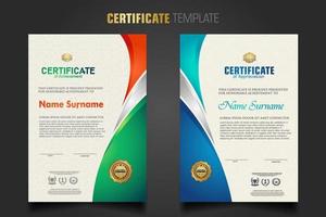 Modern certificate template with beautiful combination color on waving shape background vector