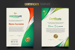 Modern certificate template with beautiful combination color on waving shape background vector