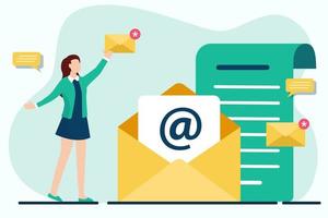 Flat design modern vector illustration concept of e-mail, e-mail marketing, digital marketing.