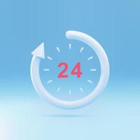 3d 24 hours watch with arrow. Support service, time, working hours, delivery concept. Vector illustration.