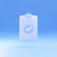 3d Check mark icon. Approvement concept. Document, file, clipboard, checklist. Vector illustration.