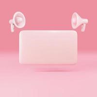 Megaphone with speech bubble on pink background. Vector illustration.