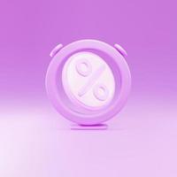 3d Pink clock and percent discount icon isolated on pink background. Vector illustration.