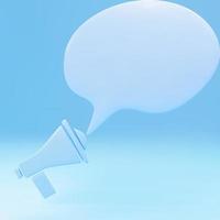 3d Blue Megaphone with speech bubble on blue background. Vector illustration.