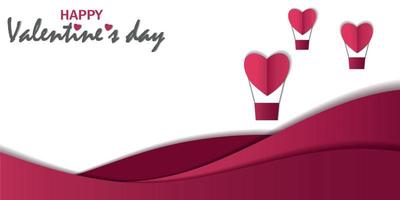 Wide banner on a white background with the inscription Happy Valentines Day with hearts in the form of balloons. With place for text and copy space. Postcards, envelopes, website banners, posters vector