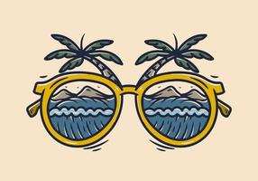 Illustration of a sunglass with beach view vector