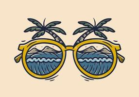 Illustration of a sunglass with beach view vector